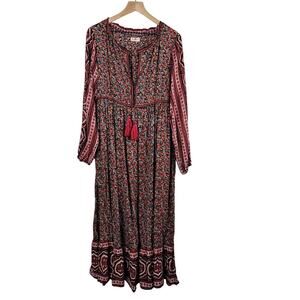 NATURAL LIFE. Floral Bohemian Maxi Dress - Red And Black.